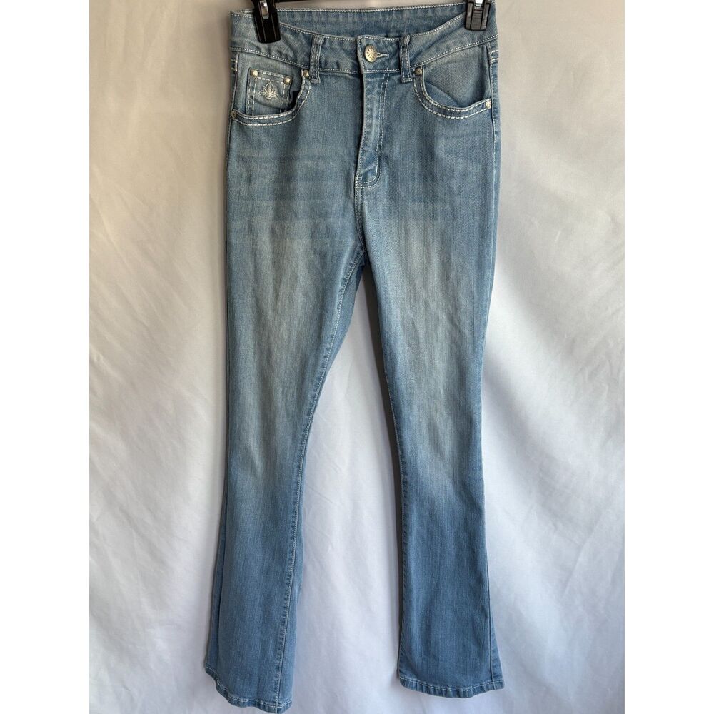 H&Y Fashion Y2K Light Wash Bejeweled Jeans Mini Flare Bootcut Size 5/6 Girly